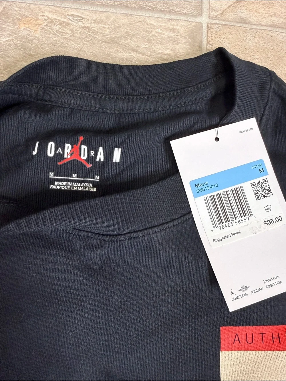 Authentic Air Jordan By Nike Tshirt Mens Size Medium Black IF5619-010 NWT